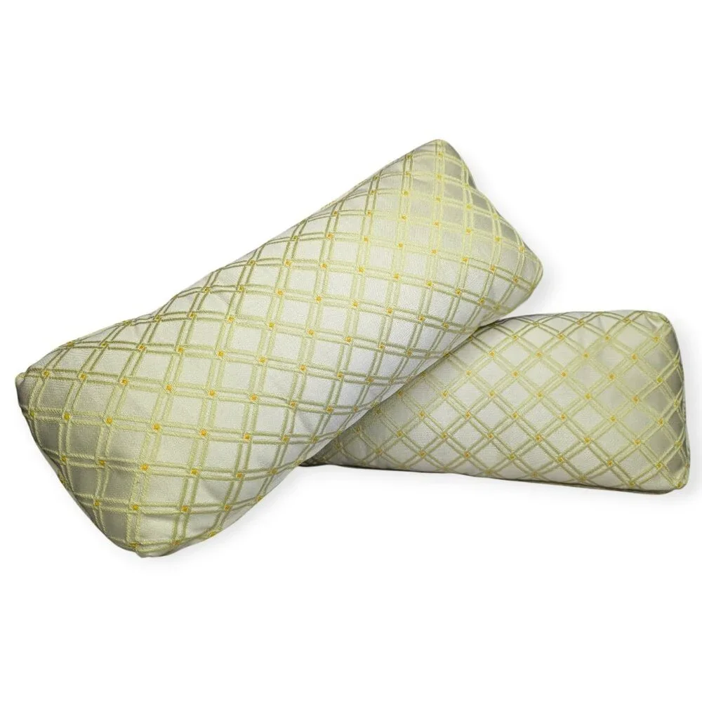 Vintage White & Yellow Pair of Long Rectangle Accent Pillows w/Removeable Covers